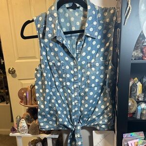 Forever 21 Light Blue Polka Dot Tie Front Top